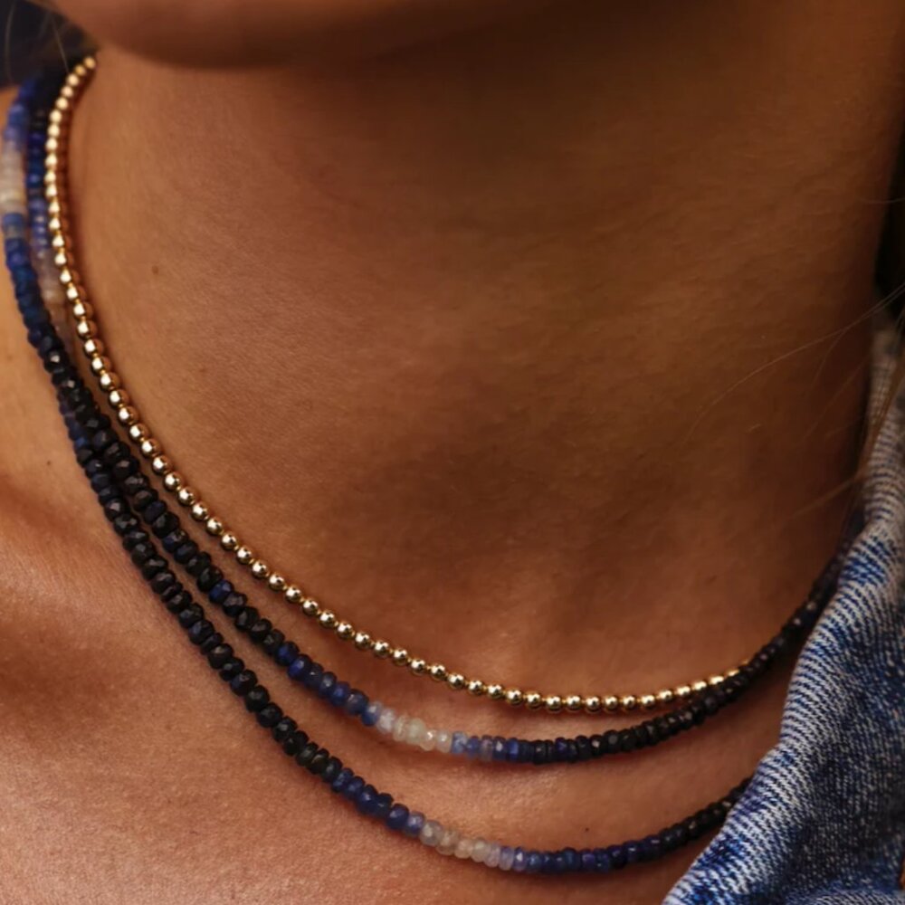 Ombre Sapphire Necklace + Bracelet Set Waterproof Gold Gemstone Jewelry Gift - Picture 3 of 15